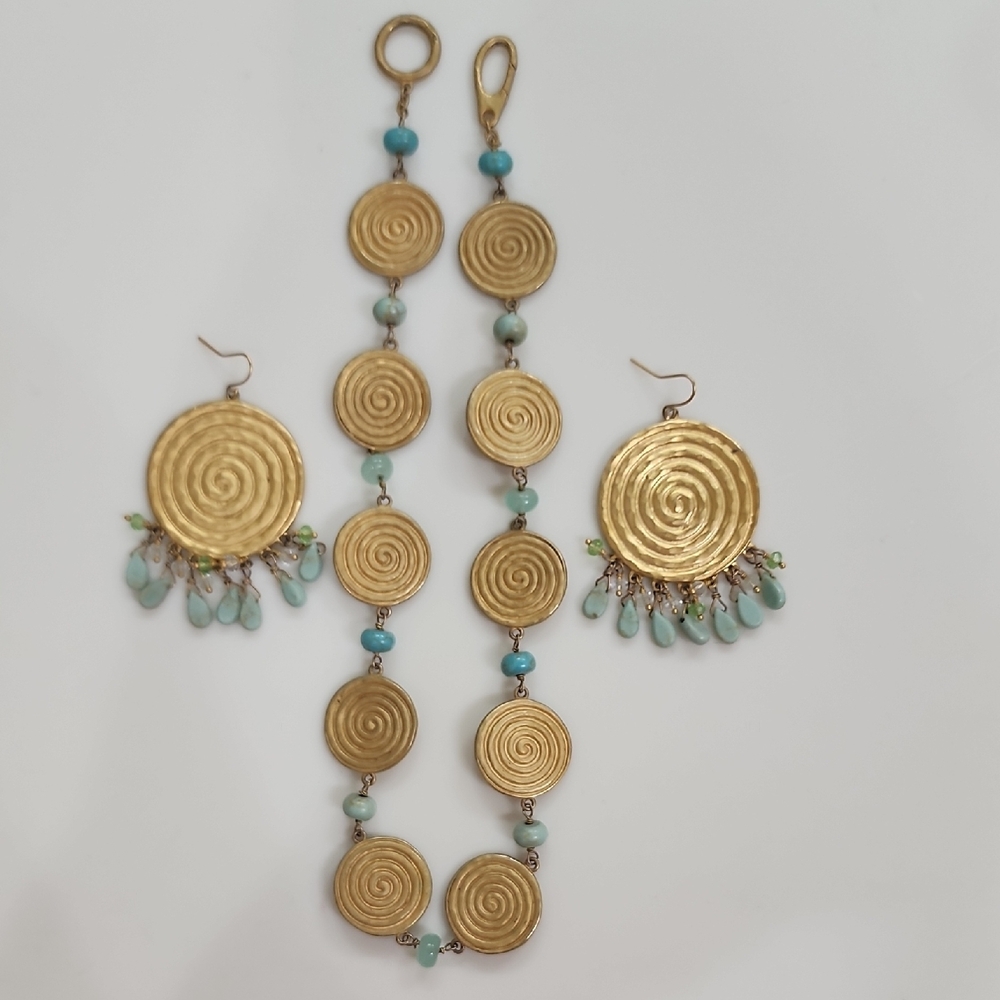 Gold Spiral Jewelry Set with Turquoise Accents